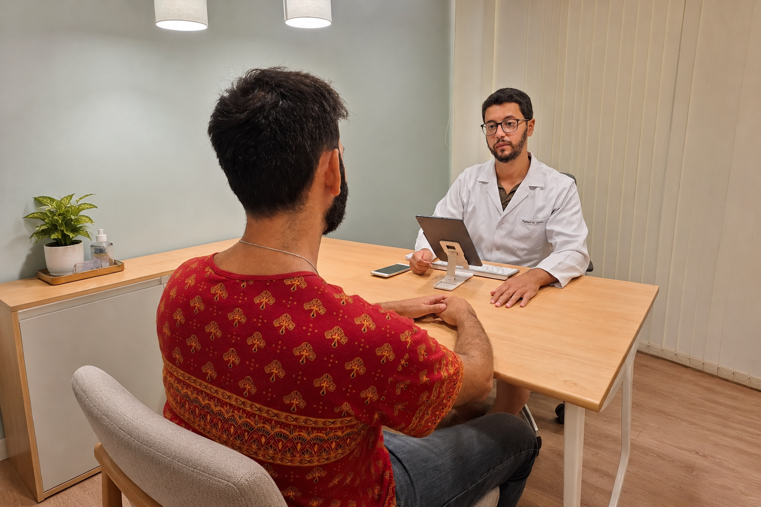 Dr. Raphael Gaeta em consulta com paciente no consultório